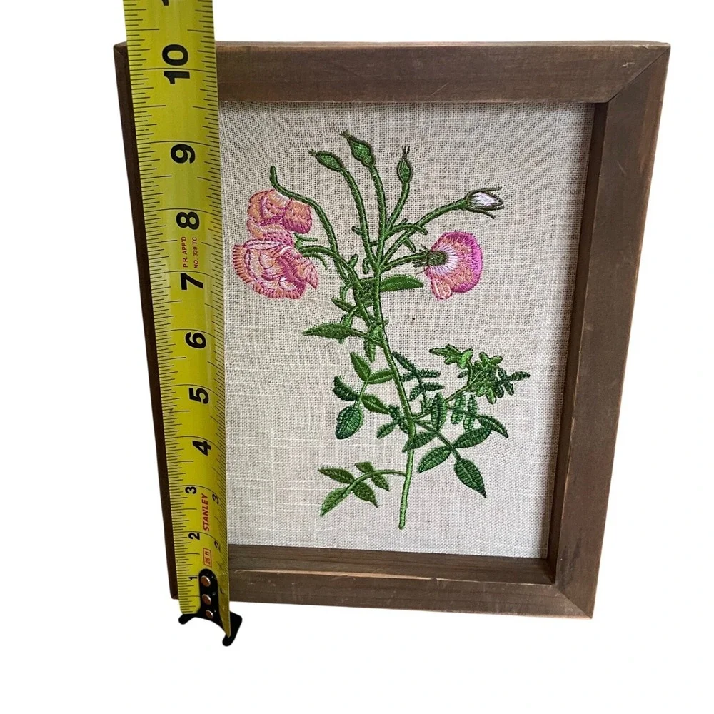 Simply Spring Embroidered Floral Wall Art Pink Flowers Wood Frame 8x10 New